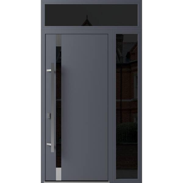 VDOMDOORS 1011 52 in. x 96 in. Right-hand/Inswing 2 Sidelight Tinted Glass Grey Steel Prehung Front Door with Hardware
