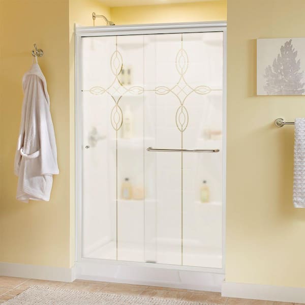 Delta Simplicity 48 in. x 70 in. Semi-Frameless Traditional Sliding Shower Door in White and Chrome with Tranquility Glass