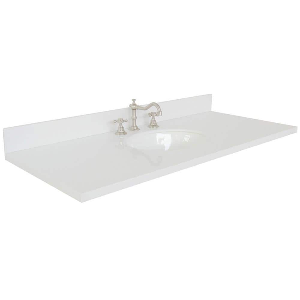 49 in. W x 22 in. D Quartz Vanity Top in White with White Oval Basin price history on PriceWatchPro