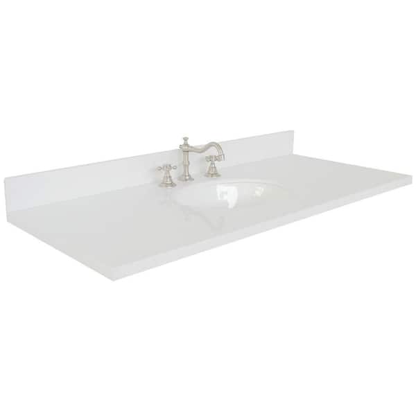 49 in. W x 22 in. D Quartz Vanity Top in White with White Oval Basin