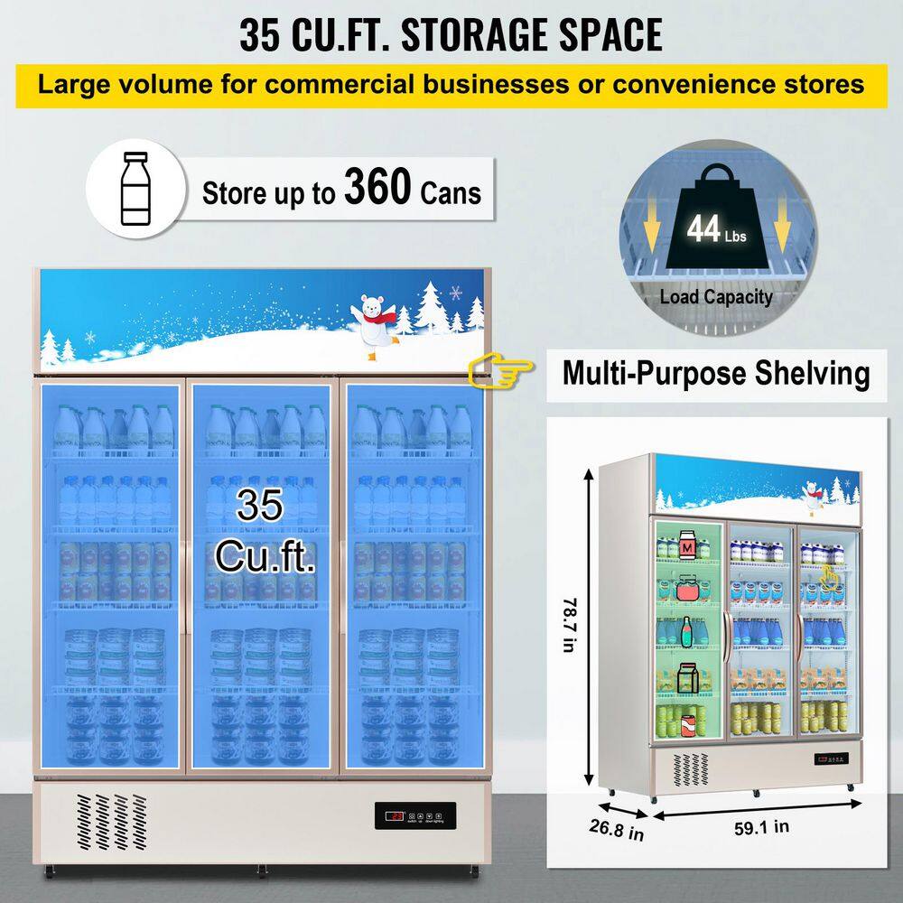 Silver Triple-Swing Glass Door Commercial Display Refrigerator