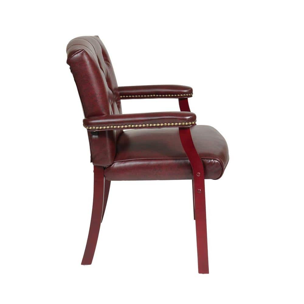 Oxblood Vinyl and Mahogany Traditional Guest Chair