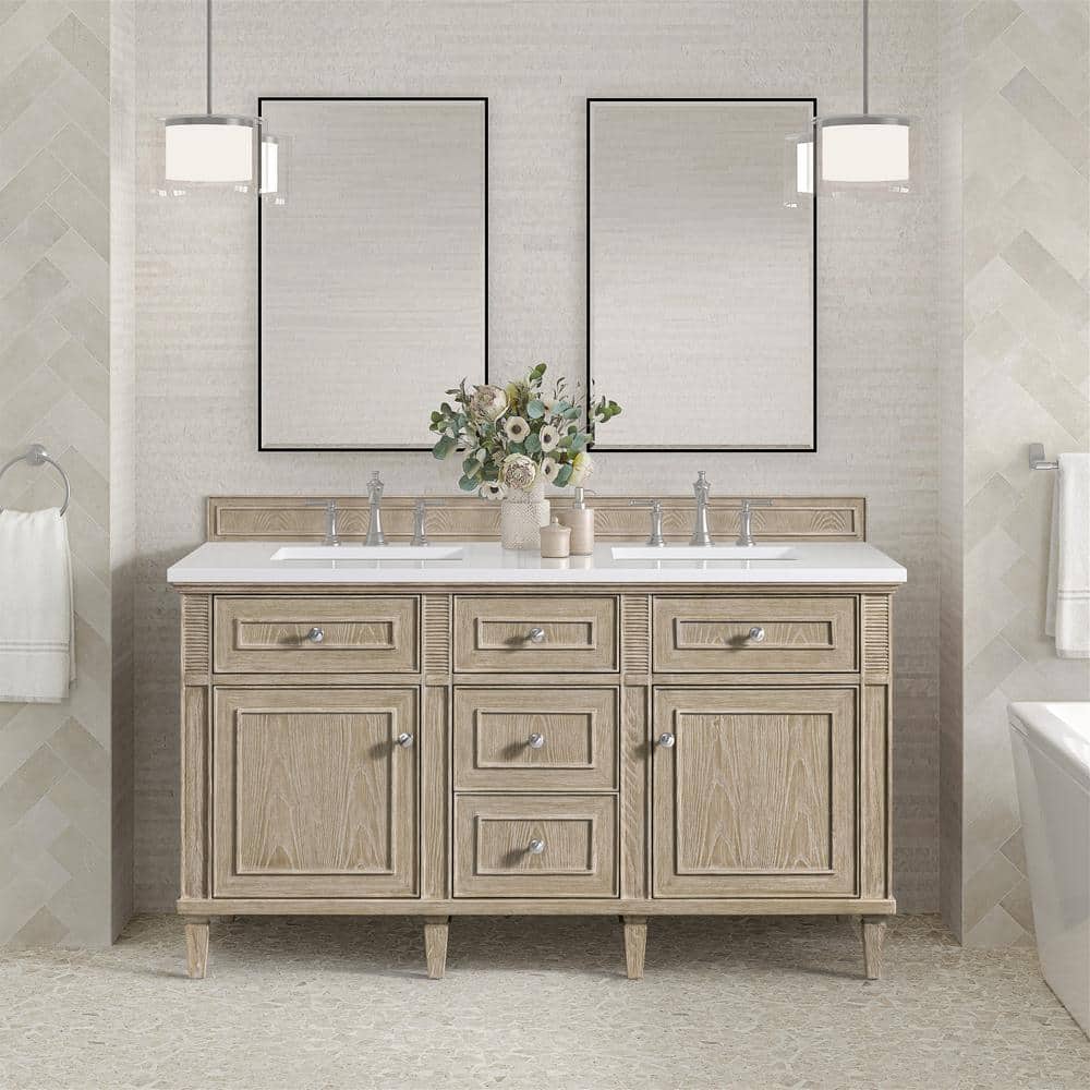 Lorelai 60.0 in. W x 23.5 in. D x 34.06 in. H Double Bathroom Vanity in Whitewashed Oak with White Zeus Quartz Top price history on PriceWatchPro