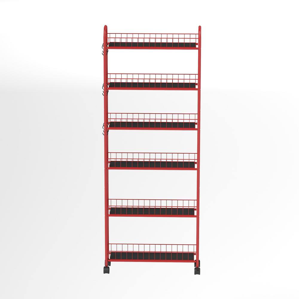 "6-Tier Metal Rolling Cart, Slim Slide Out Storage Tower Wire Rack on Wheels in Red - 22.8""W x 6""D x 61""H" price history on PriceWatchPro