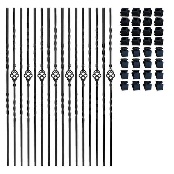 44 in. H x 0.5 in. W Satin Wrought Iron Stair Railing Kit with 16 Pack Interior Balusters for DIY and Easy Aluminum