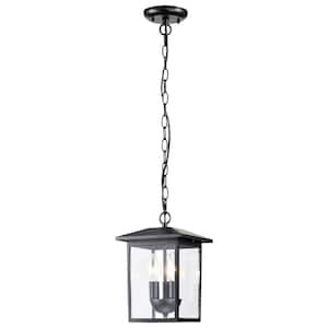 Jamesport 11.43 in. 3-Light Matte Black Dimmable Outdoor Pendant Light with Clear Glass and No Bulbs Included