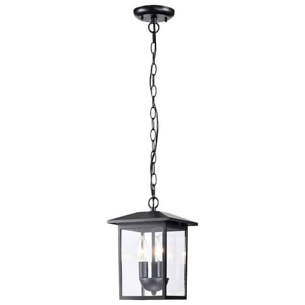 SATCO Jamesport 11.43 in. 3-Light Matte Black Dimmable Outdoor Pendant Light with Clear Glass and No Bulbs Included