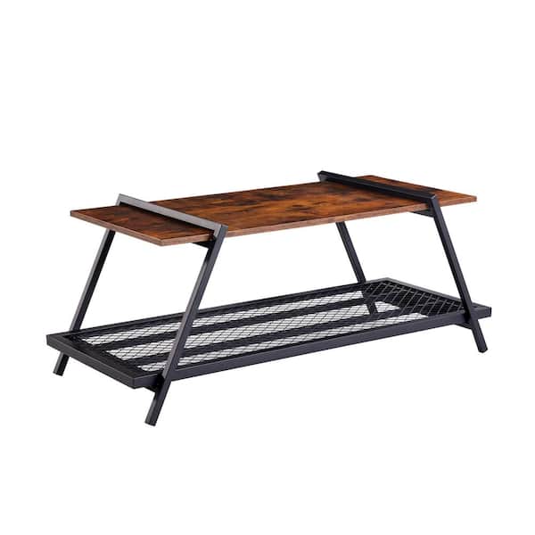 ANBAZAR 43.31 in. Industrial Rectangle Nesting Coffee Tables with Black Leg, Open Shelf, 2-Tier,Rustic Brown
