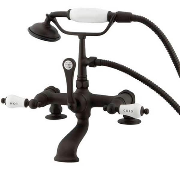 Kingston Brass 3-Handle Deck-Mount Claw Foot Tub Faucet with Handshower in Oil Rubbed Bronze