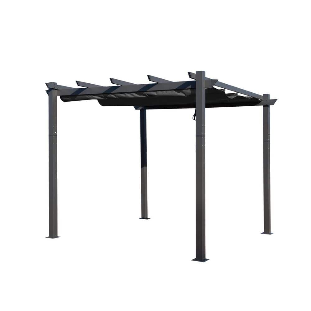 Gray Aluminum Frame Outdoor Pergola with Expandable Canopy