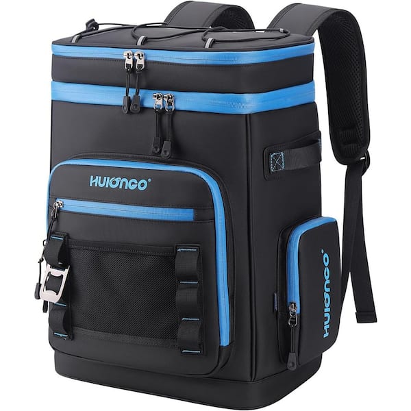 31.7 qt. Large Waterproof Insulated Soft-Side Cooler Backpack for Camping, Picnic and Travel in Black Blue