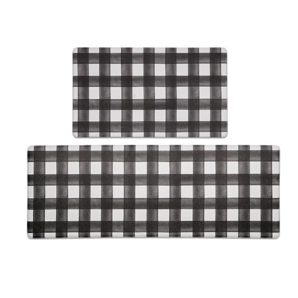 Black Buffalo Plaid 2-Piece Cushioned Waterproof Non-Skid Indoor Kitchen Mat Set Anti-Fatigue Kitchen Mats