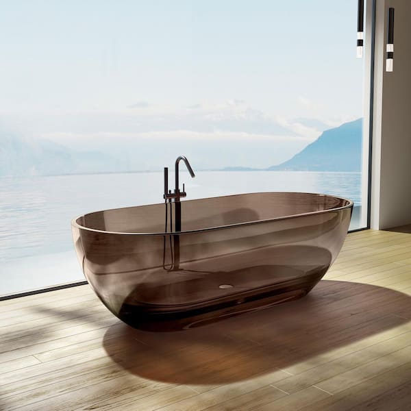 HBEZON 69 in. Composite Flatbottom Non-Whirlpool Transparent Bathtub in Gray for Bathroom