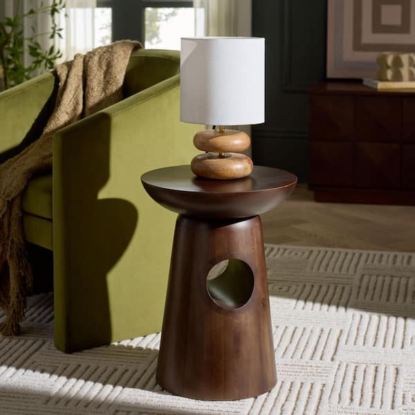 Zenon 15 in. Dark Brown Wood Round End Table