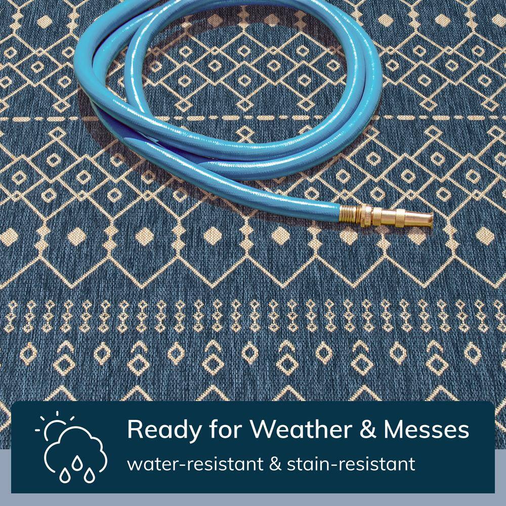 Nordic Blue and Beige Synthetic Flat-Weave Runner Rug