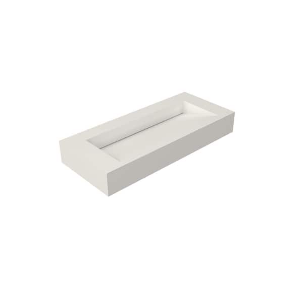 42 in. x 18 in. Solid Surface Wall Mount Bathroom Vessel Sink in Matte White