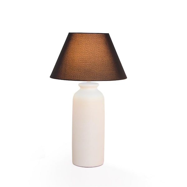 Keazile 28 in. Nordic White Ceramic Table Lamp with Sandblasting and Black Linen Shade for Living Room, Bedroom, Dining Room