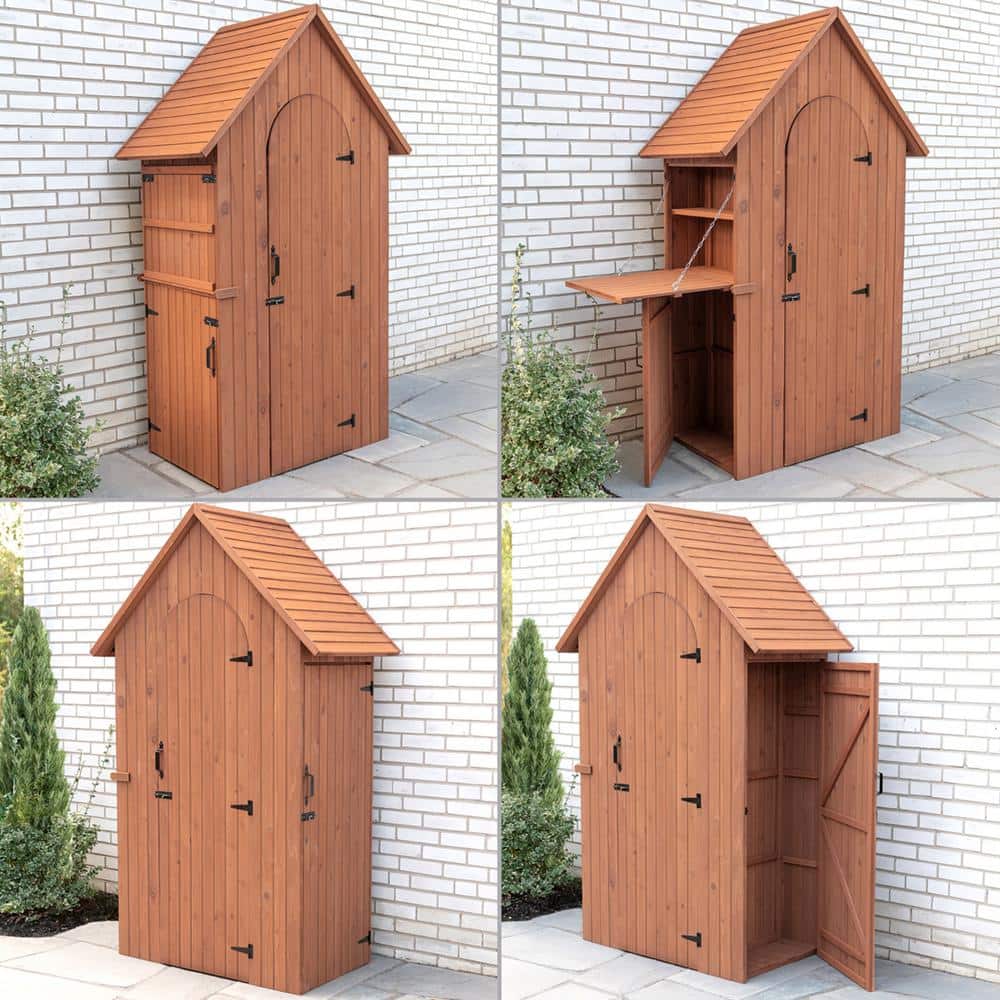 Leisure Season 45 in. W x 28 in. D x 83 in. H Medium Brown Cypress Multi-Compartment Shed with Drop Table -  MCS3815