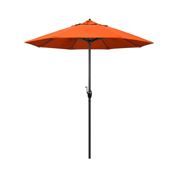 California Umbrella 7.5 ft. Bronze Aluminum Market Auto-Tilt Crank Lift Patio Umbrella in Melon Sunbrella