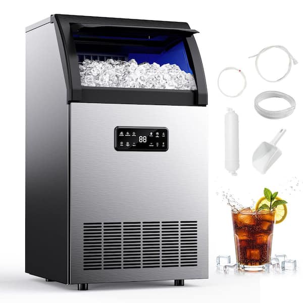 17 in. 100 lb. /24H Full Ice Sizes Commercial Ice Maker in Stainless Steel, Auto-cleaning, Freestanding