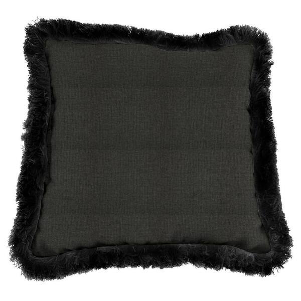 Jordan Manufacturing Sunbrella Spectrum Carbon Square Outdoor Throw Pillow with Black Fringe