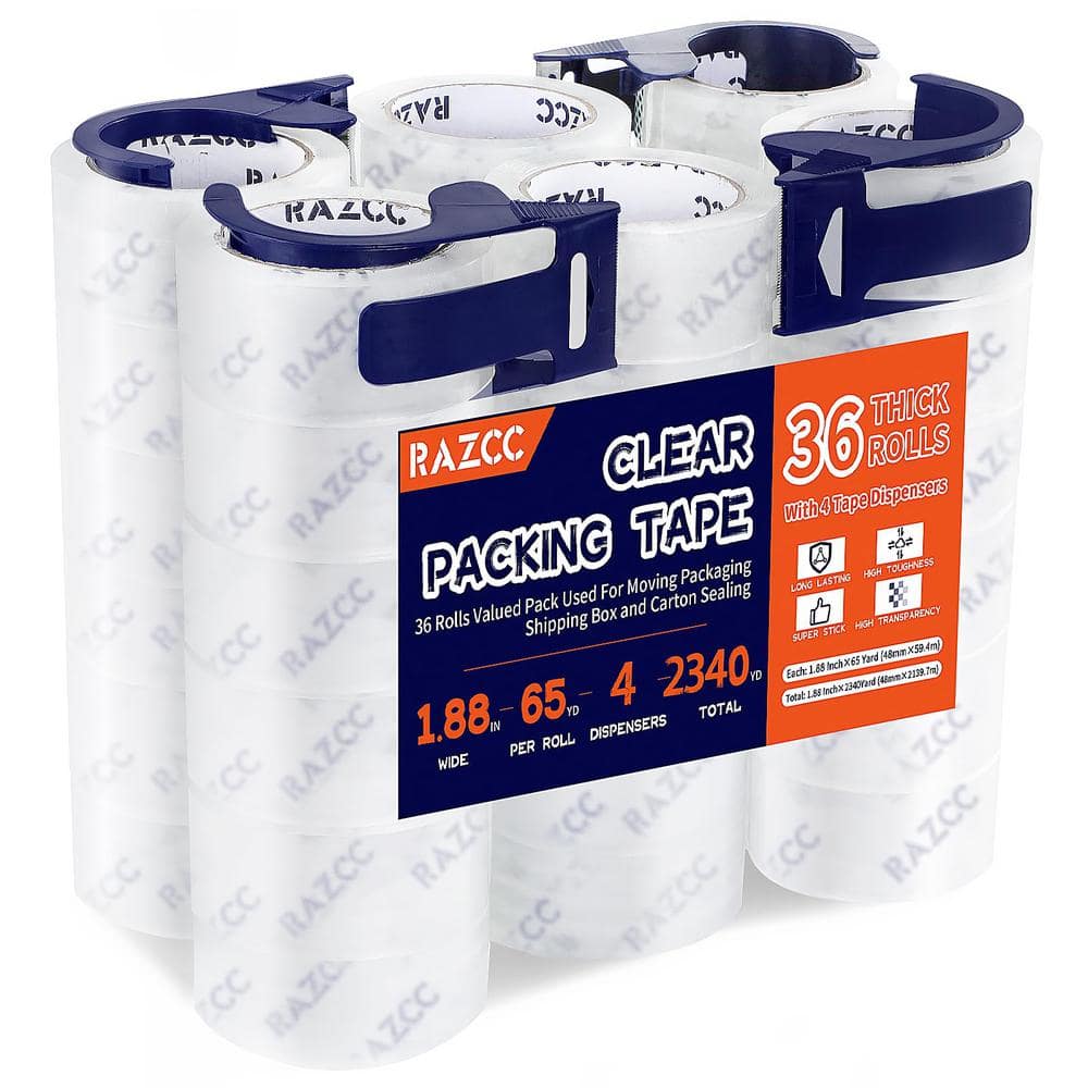 1.88 in. x 65 Yards 36 Rolls Heavy Duty Packaging Tape, Clear Packing Tape 