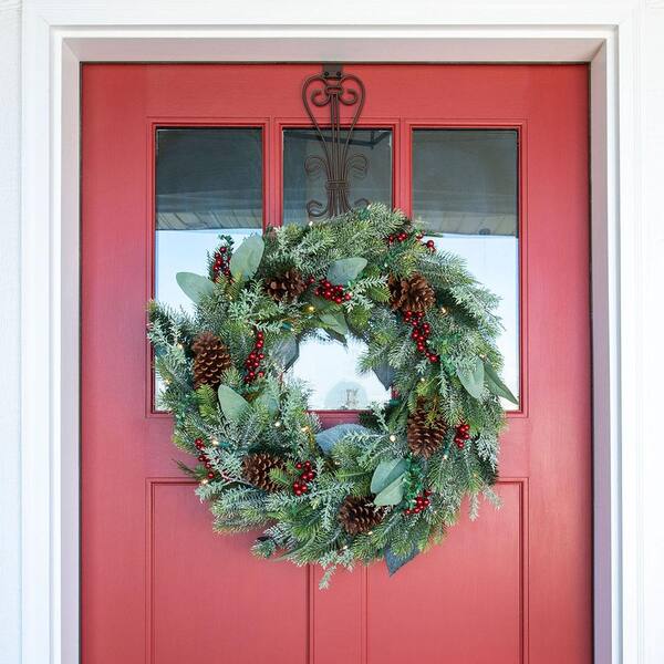 1pc, Christmas Wreath, Small Faux Red Berries Wreath For Front Door Window  Fireplace Mantel Xmas Winter Holiday Decoration Decor