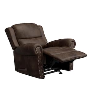 40 in. W Distressed Saddle Brown Faux Leather Rocking 3 Position Recliner