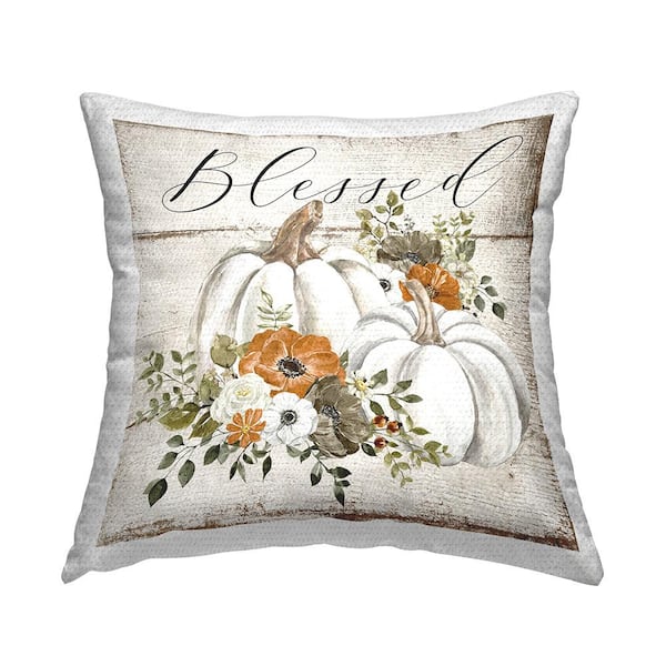 Stupell Industries Blessed Floral Pumpkin Orange Square Outdoor Throw Pillow