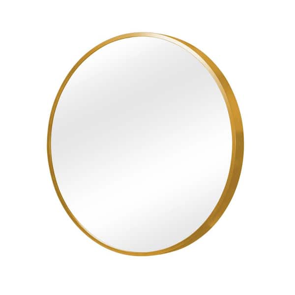 Dovelina 31.5 in. W x 31.5 in. H Round Aluminum Alloy Framed Bathroom Vanity Mirror Gold Wall Mirror