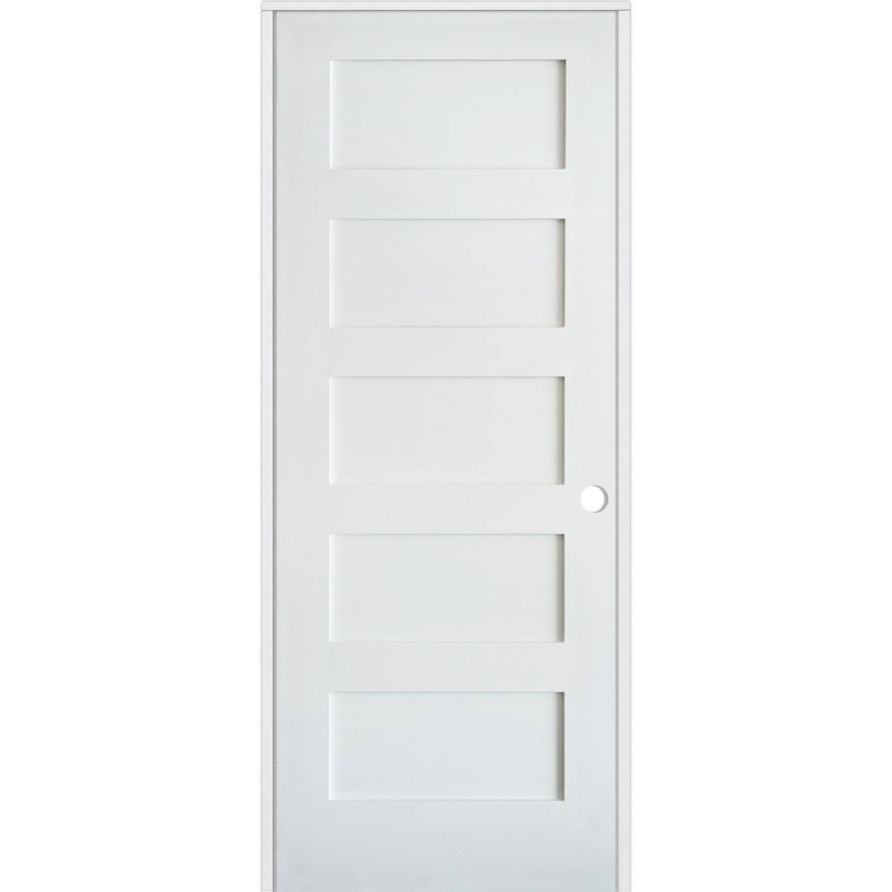 Krosswood Doors 24 in. x 80 in. Shaker 5-Panel Primed Left-Hand