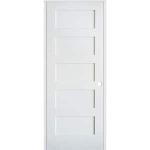 24 in. x 80 in. Shaker 5-Panel Primed Left-Hand Solid Hybrid Core MDF Wood Single Prehung Interior Door