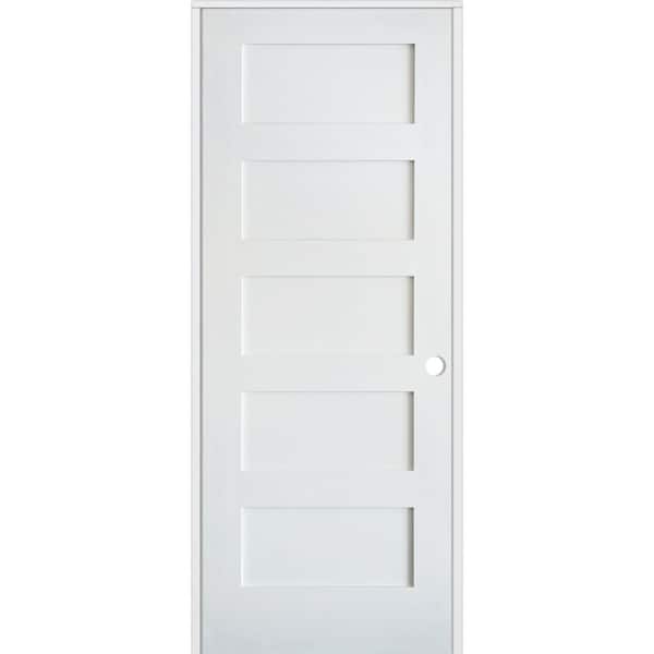 Krosswood Doors 28 in. x 80 in. Shaker 5-Panel Primed Solid Hybrid Core MDF Left-Hand Single Prehung Interior Door