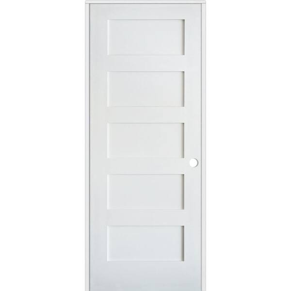 Krosswood Doors 30 in. x 96 in. Shaker 5-Panel Primed Solid Hybrid Core MDF Left-Hand Single Prehung Interior Door