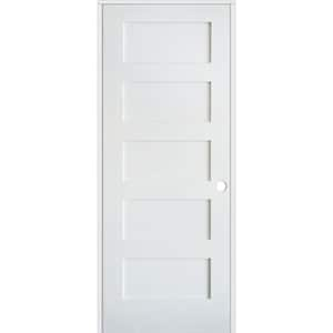 32 in. x 80 in. Shaker 5-Panel Primed Solid Hybrid Core MDF Left-Hand Single Prehung Interior Door