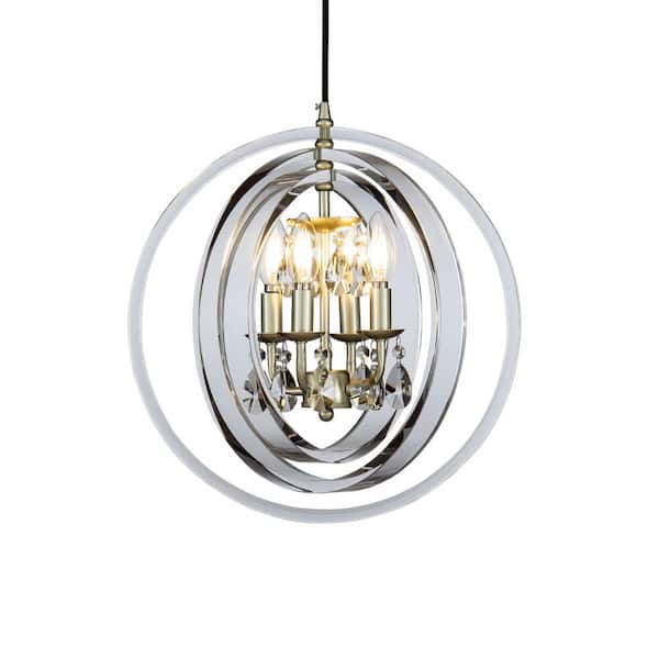ALOA DECOR 4-Light Modern Clear Globe Ghost Chandelier with Crystal and Champagne Candlestick