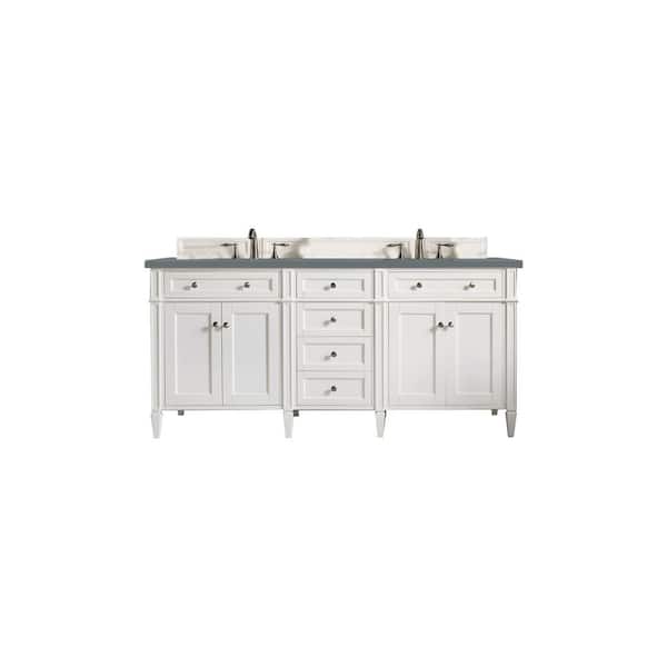 James Martin Vanities Brittany 72.0 in. W x 23.5 in. D x 34 in. H Bathroom Vanity in Bright White with Cala Blue Quartz Top