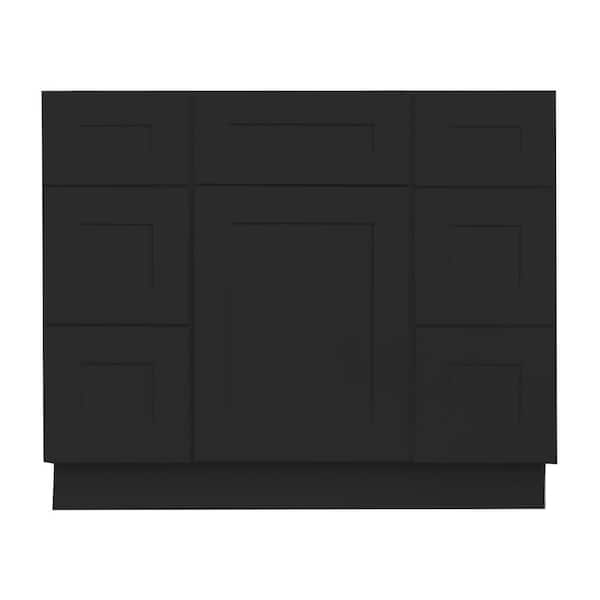 Shaker 42 in. W x 34.5 in. H x 21 in. D Bath Vanity Cabinet without Top with 6 Drawers in Charcoal Black Assembled
