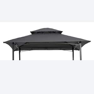 8 ft. x 5 ft. Gray Fabric Gazebo Replacement Canopy, Double Tiered BBQ Tent Roof Top Cover