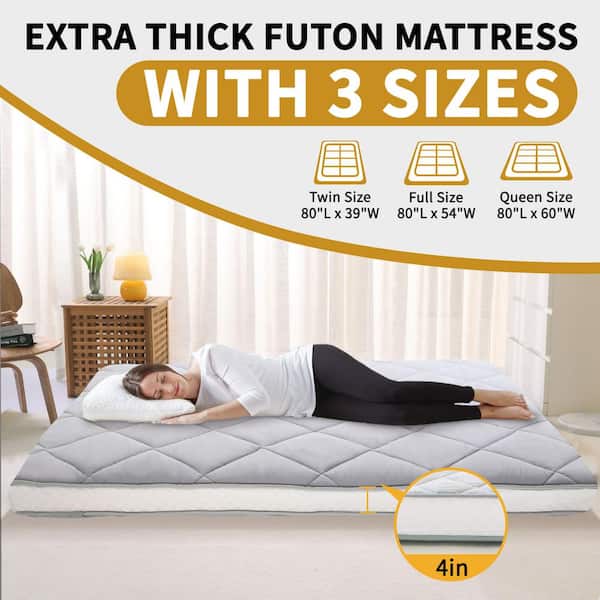 Japanese Floor Mattress 4 in, Polyester Fill Tatami Mat Sleeping Pad Foldable Roll Up Mattress, Queen, Coffee