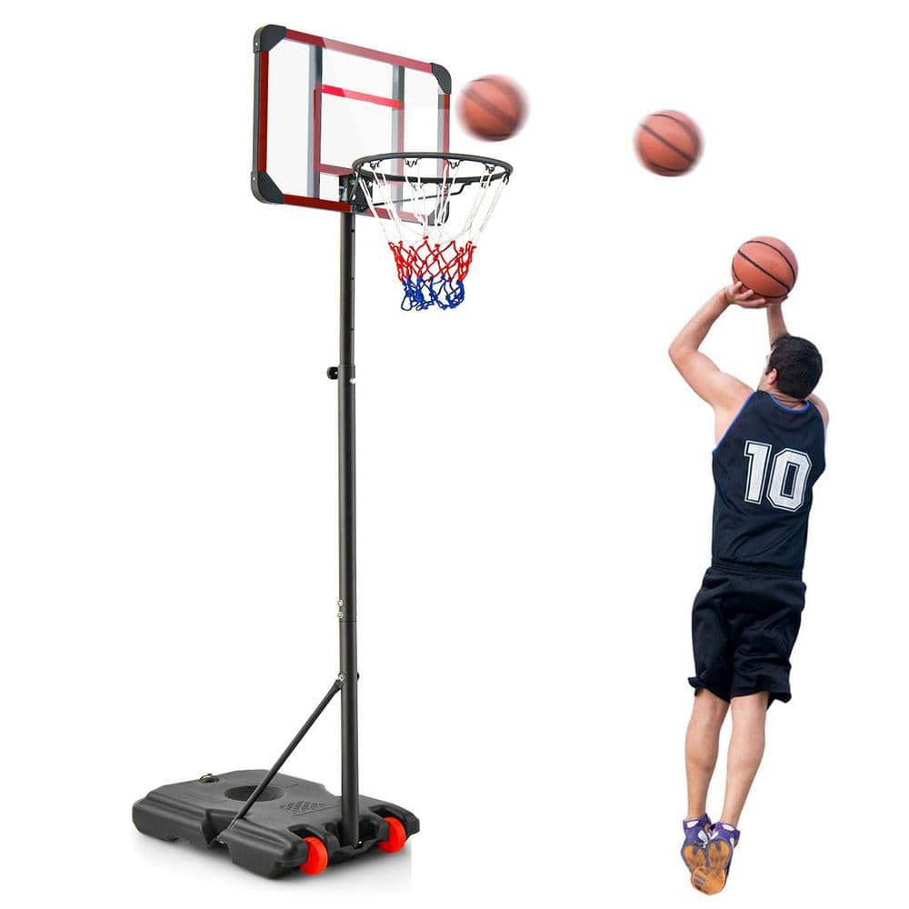 Costway Portable Basketball Hoop Stand 6.3 ft. x 8.1 ft. Adjustable with Wheels and Edge