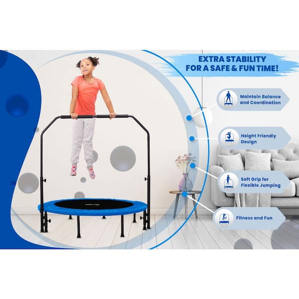 FirstE 48 Foldable Fitness Trampolines, Rebound Recreational Exercise  Trampoline with 4 Level Adjustable Heights Foam Handrail
