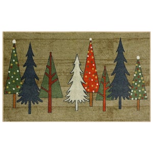 Wooden Holiday Trees Multi 2 ft. x 3 ft. 4 in. Machine Washable Holiday Area Rug