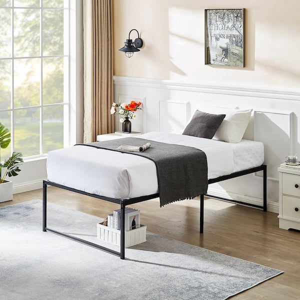 VECELO Bed Frame Black Metal Frame Twin 18 in. H Platform Bed No Box Spring Needed, Mattress Foundation THD-YT-T09L VECELO Bed Frame Black Metal Frame Twin 18 in. H Platform Bed No Box Spring Needed, Mattress Foundation THD-YT-T09L