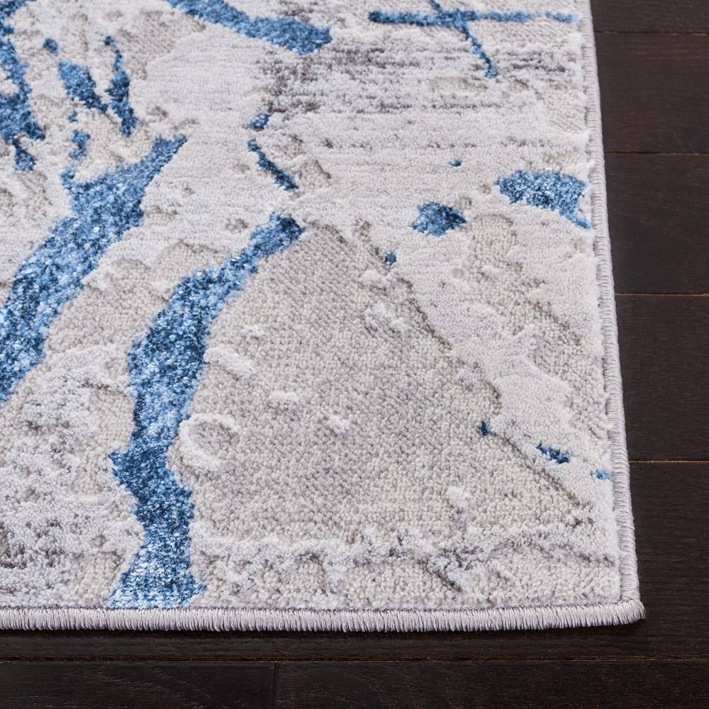 Grey and Blue Abstract Synthetic 9' x 12' Area Rug