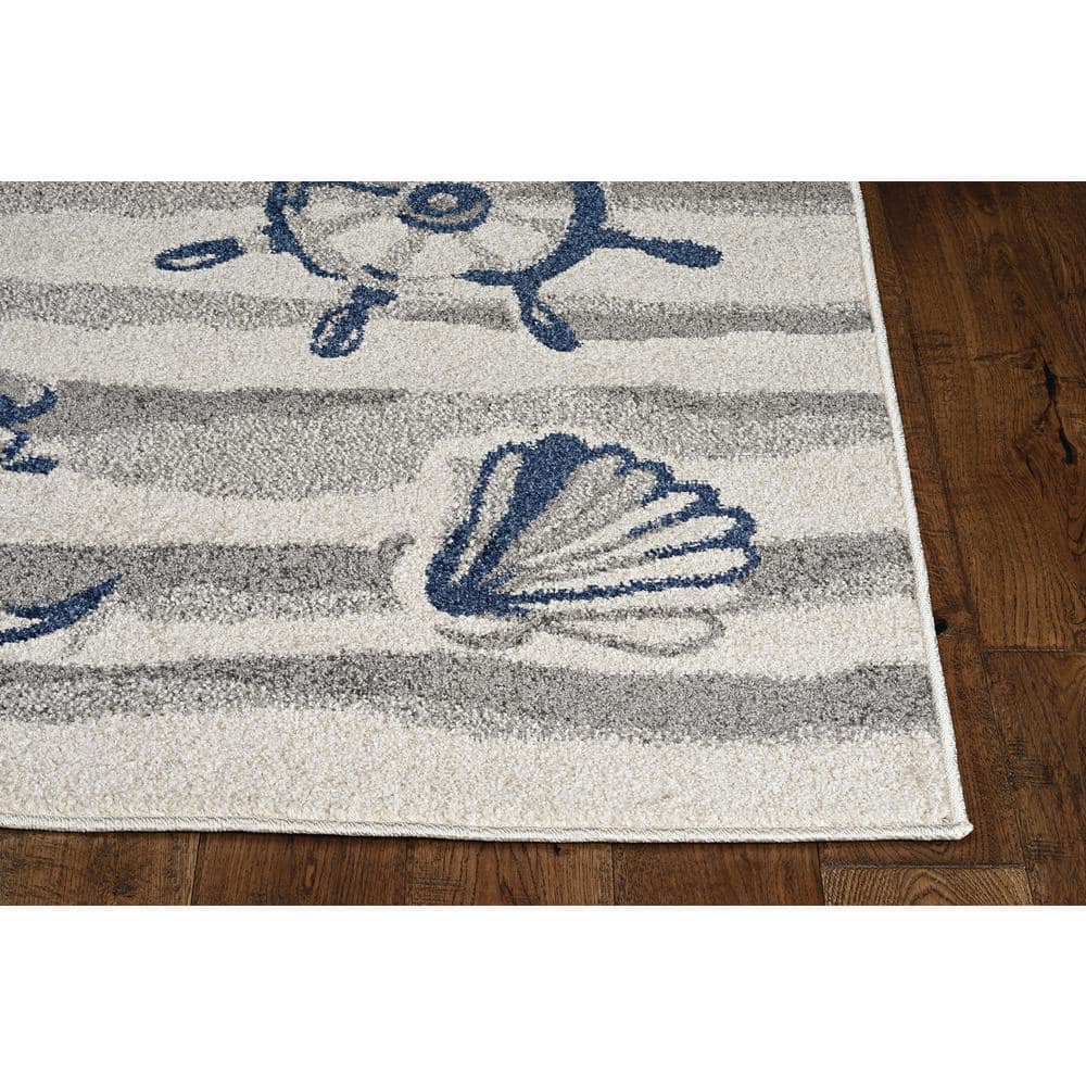 Lucia Ivory and Blue Seashore Tufted Rectangular Rug