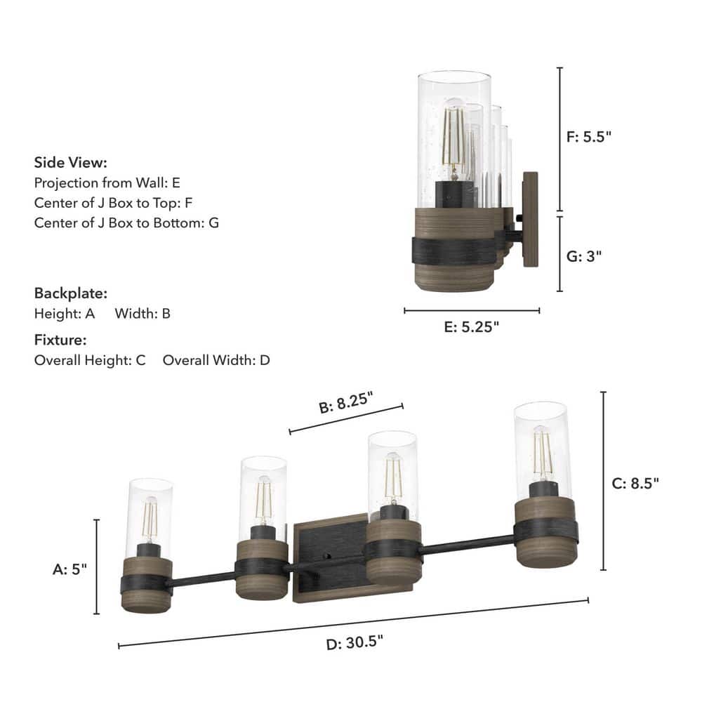 Rustic Iron 4-Light Dimmable Vanity Light with Clear Glass Shades