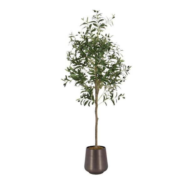 Oliveira 5 ft. Artificial Olive Tree Tree in Dark Silver Metal Pot