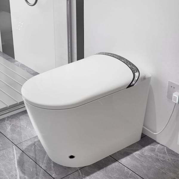 Tankless Elongated Smart Bidet Toilet 1.28 GPF in White with Auto Lid Open/Close, Foot Sensor, UV Sterilization