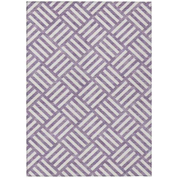Purple, Ivory 9 ft. x 12 ft. Woven Geometric Polyester Rectangle Indoor/Outdoor Area Rug